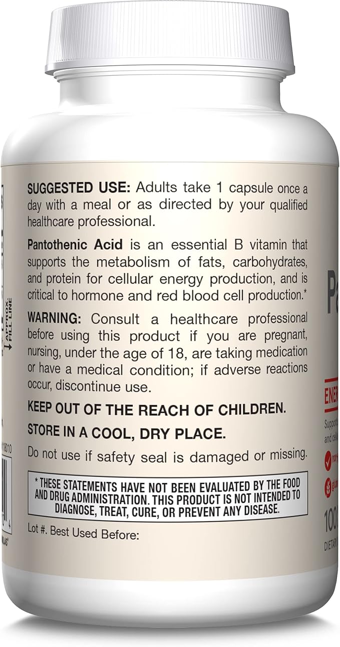 Jarrow Formulas Pantothenic Acid B5 500 B5 for 100 Veggie 100 Day
