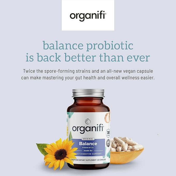 Organifi Balance Probiotics for Digestive Health - 5 Resilient Strains, 30 Vegan Capsules