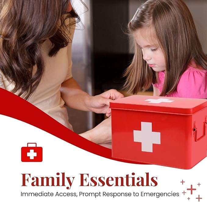 Flexzion First Aid Box Organizer Empty 13" Red