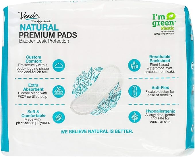 Veeda Natural Premium Incontinence Pads for Women 20 Count