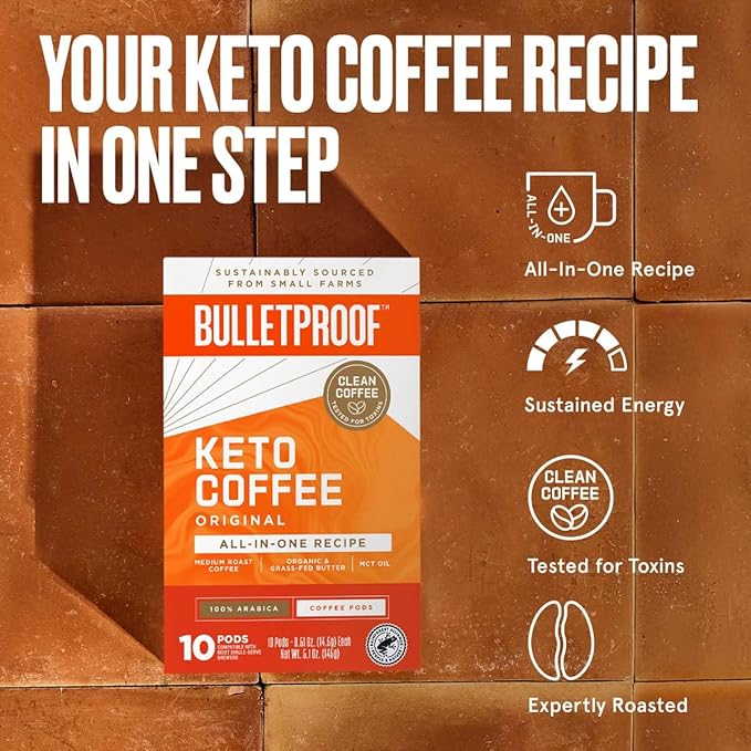 Bulletproof Keto Coffee Single-Serve Pods, 10 Count, All-In-One Recipe with MCT Oil and Organic Butter