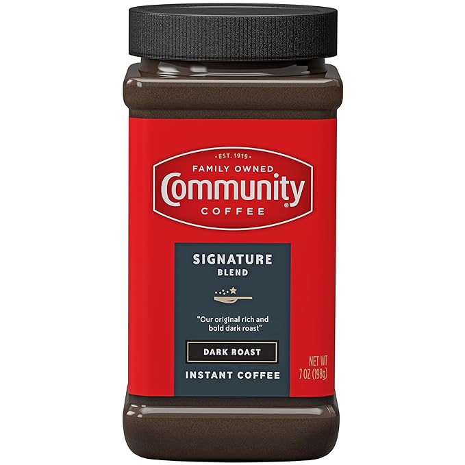Community Coffee Signature Blend Dark Roast Premium Instant 7 Oz Jar (Pack of 1), Full Body Rich Bold Taste, 100% Select Arabica Coffee Beans