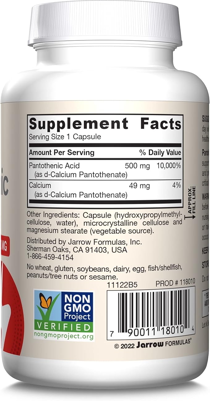 Jarrow Formulas Pantothenic Acid B5 500 B5 for 100 Veggie 100 Day