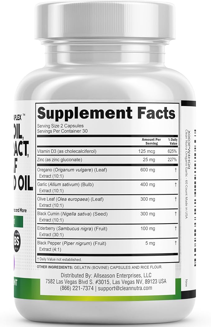 Clean Nutraceuticals Oregano Oil Garlic Extract D3 & 3Pack