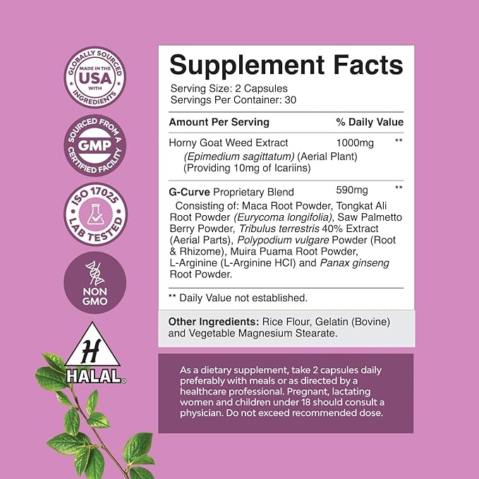 G-Curve Breast and Butt Enhancer Pills May Support Voluptuous Curves - Herbal Enhancement Pills with Horny Goat Weed for Women Saw Palmetto Extract and L-Arginine *Results May Vary