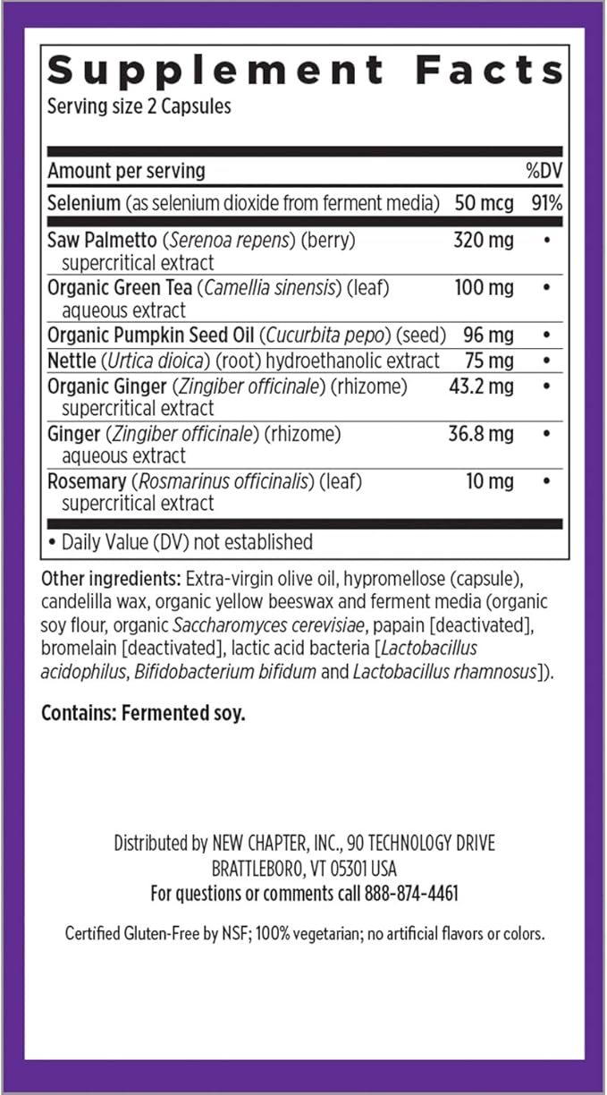 New Chapter Prostate Supplement - Prostate 5LX™ with Clinical Strength Saw Palmetto + Fermented Selenium for Men’s Wellness - 120 ct Vegetarian Capsule