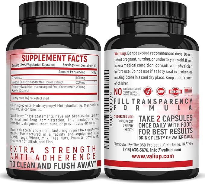 VALI D-Mannose 1000mg Urinary Tract Health 60 Veggie