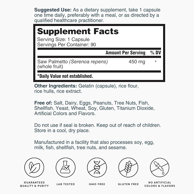 Nature's Lab Saw Palmetto 450mg - 90 Capsules