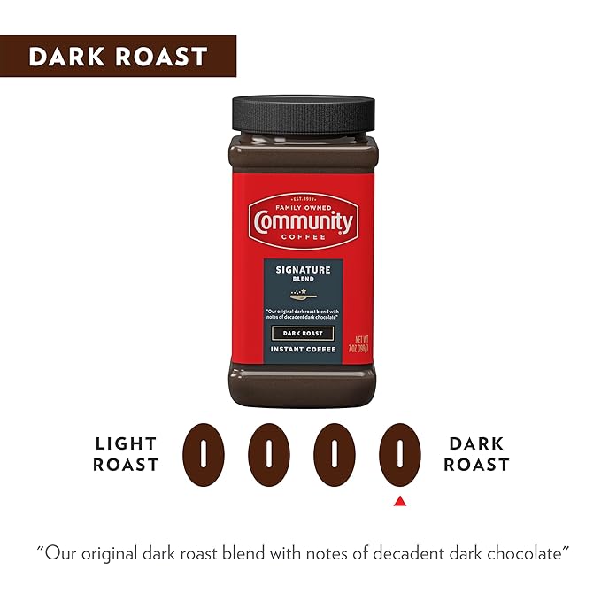 Community Coffee Signature Blend Dark Roast Premium Instant 7 Oz Jar (Pack of 1), Full Body Rich Bold Taste, 100% Select Arabica Coffee Beans