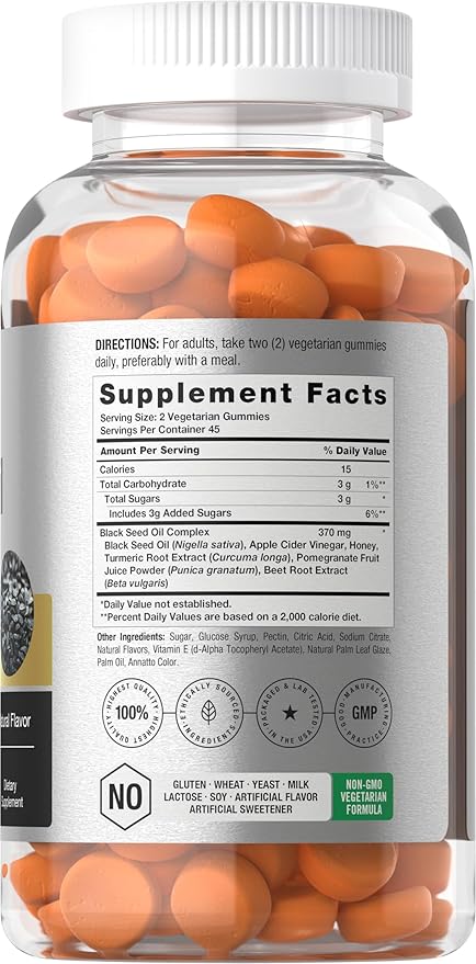 Horbäach Blackseed Oil Complex Gummies | 90 Count | Vegetarian, Non-GMO, and Gluten Free Formula | Nigella Sativa
