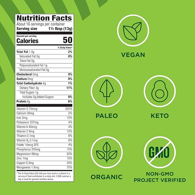 Manitoba Harvest Organic Hemp & Supergreens 7.5 oz 6g of 3g of 8 Essential