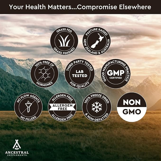 Ancestral Supplements Grass Fed Beef Heart Supplement, 3300mg, CoQ10 Supplement Supports Heart and Mitochondrial Health, Non-GMO, 180 Capsules