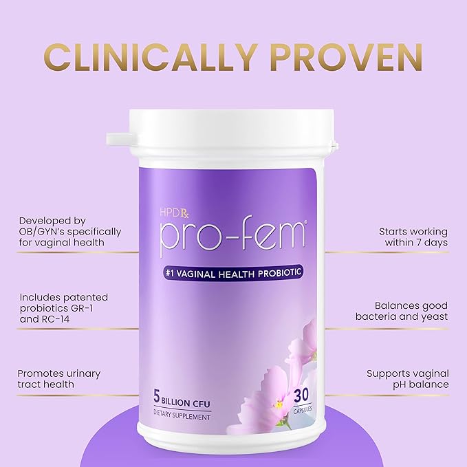 Pro-Fem #1 Vaginal Health Probiotic | Vaginal Probiotics | Clinically Proven to Promote Yeast & PH Balance, Urinary Tract Health | Feminine Probiotics | Works in 7 Days | 30 Capsules | 2-Pack