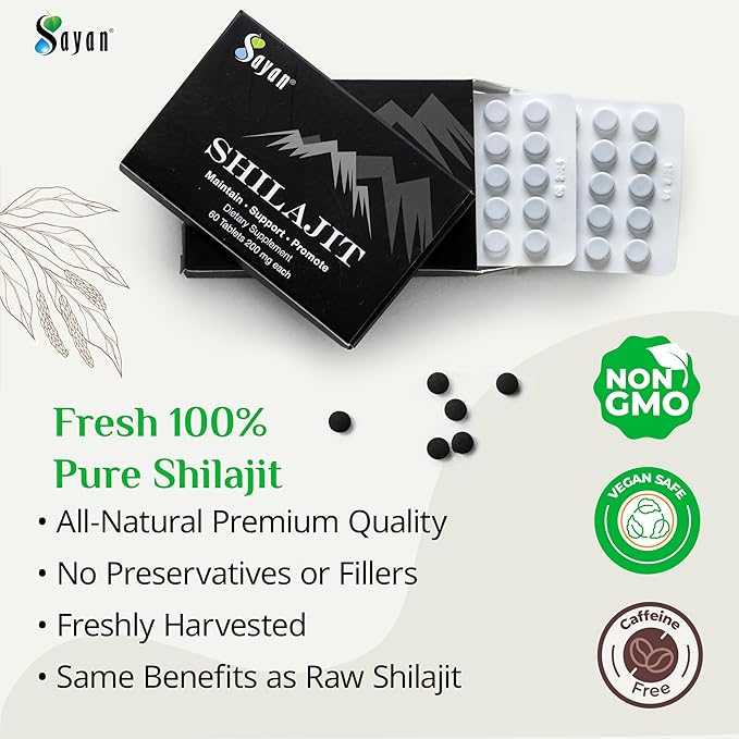 Sayan Shilajit Pure Organic Black Resin (60 Tablets, 1-2 Month