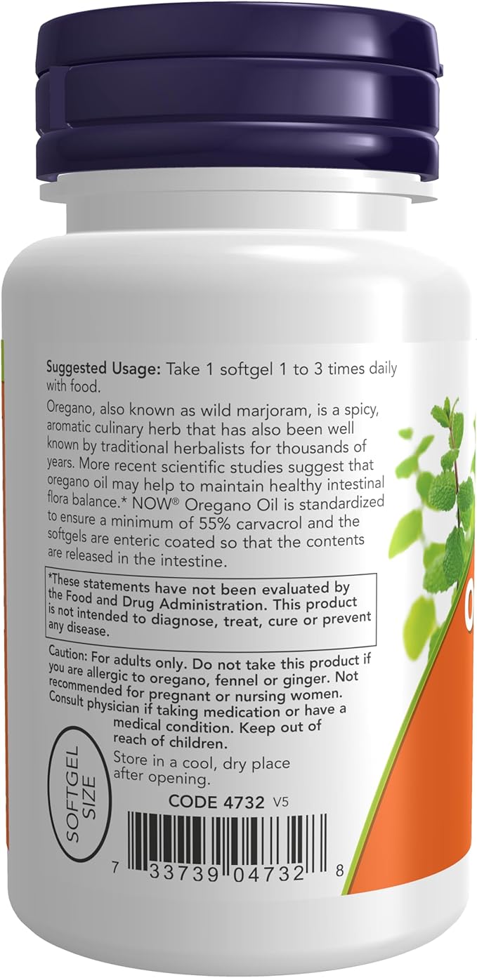 NOW Supplements, Oregano Oil with Ginger 90 Softgels
