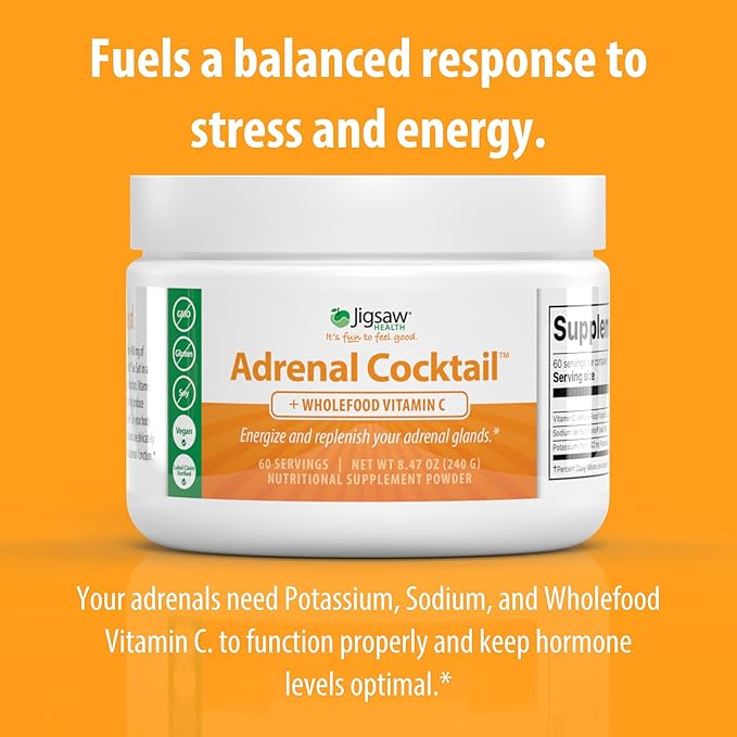 Jigsaw Health Adrenal Cocktail + Wholefood Vitamin C | with Potassium Bicarbonate, Sea Salt, and Acerola Cherry Extract | 60 Servings (Jar)
