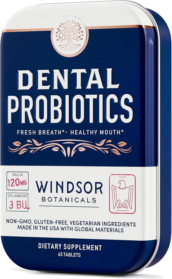 Dental Probiotics for Teeth and Gums - 3BN CFU Lactobacillus Salivarius Acidophilus Casei Paracasei Tablets - Oral Health Probiotics for Mouth & Bad Breath - 45 Chewable Dental Probiotic in a Tin