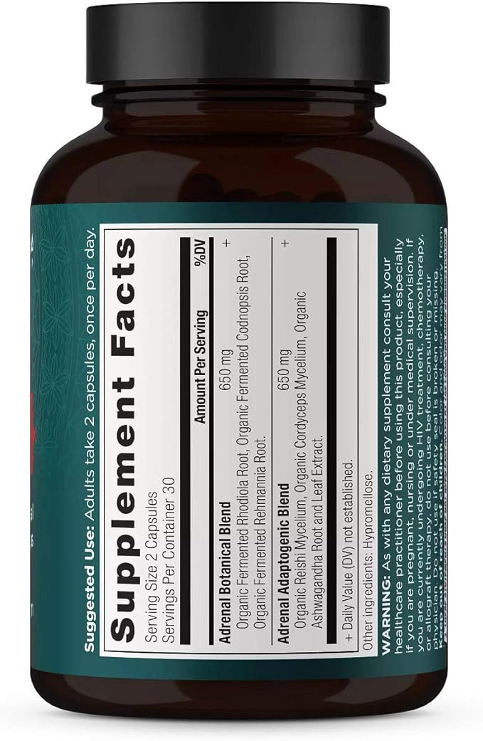Adrenal Support with Ashwagandha Supplement by 1300mg, 60 60 Capsules