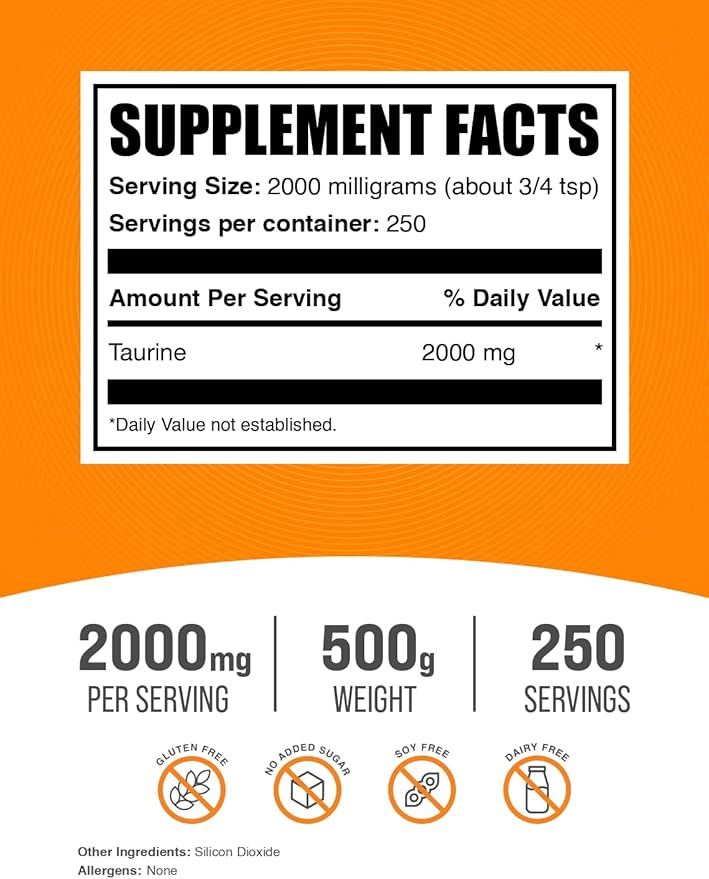 BulkSupplements.com Taurine Powder 2000mg - 2g per 500g (1.1 (1.1 lbs) 1)