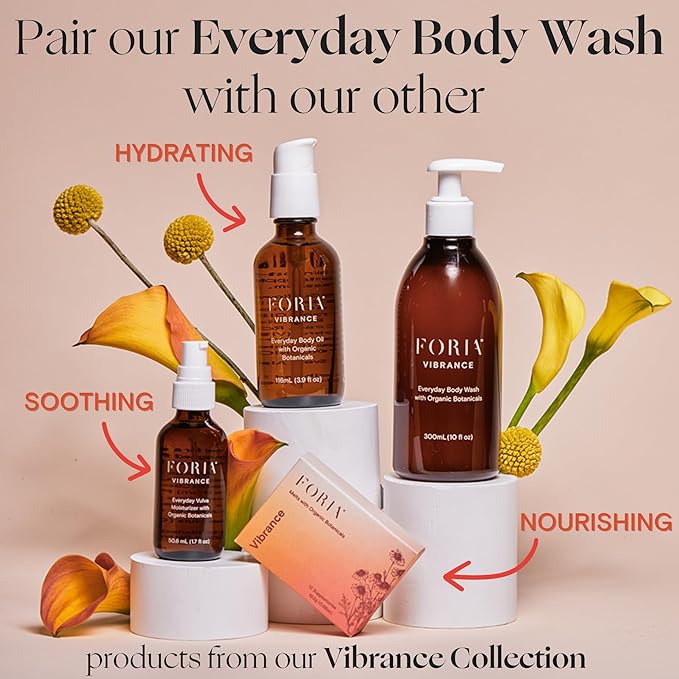 FORIA Everyday Body Wash | Organic, All-Natural, pH-Friendly Feminine Wash | Fragrance-Free with Probiotics | Sensitive Skin Safe | 10 Fl Oz