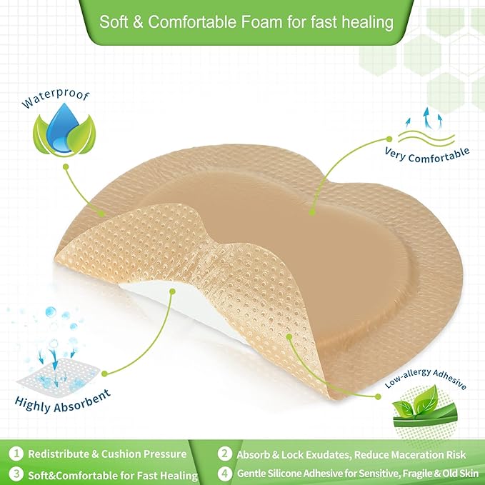 Sacrum Silicone Foam Dressing with Gentle 7''x7''(4.9''x5.3''Pad 5 5 Pack,
