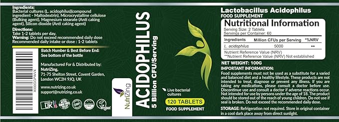 NutriZing High Strength Lactobacillus Acidophilus 5bn