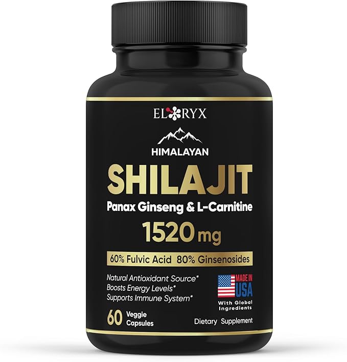 Pure Himalayan Shilajit Supplement 60 Capsules 60% Fulvic 85+ Trace