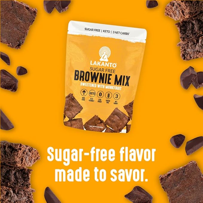 Lakanto Sugar Free Brownie Mix - Sweetened with Monk Fruit Sweetener, Keto Diet Friendly, Delicious Dutched Cocoa, High in Fiber, 3g Net Carbs, Gluten Free, Easy to Make Dessert (Pack of 3)