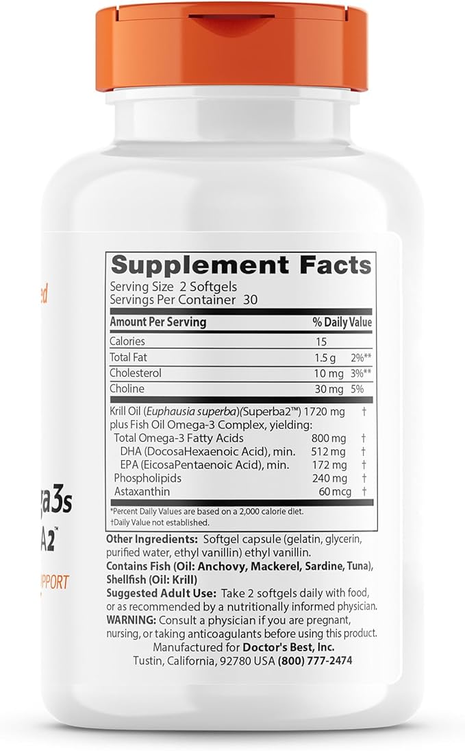 Doctor's Best Enhanced Superba Krill Plus 3s, 60 60 Count
