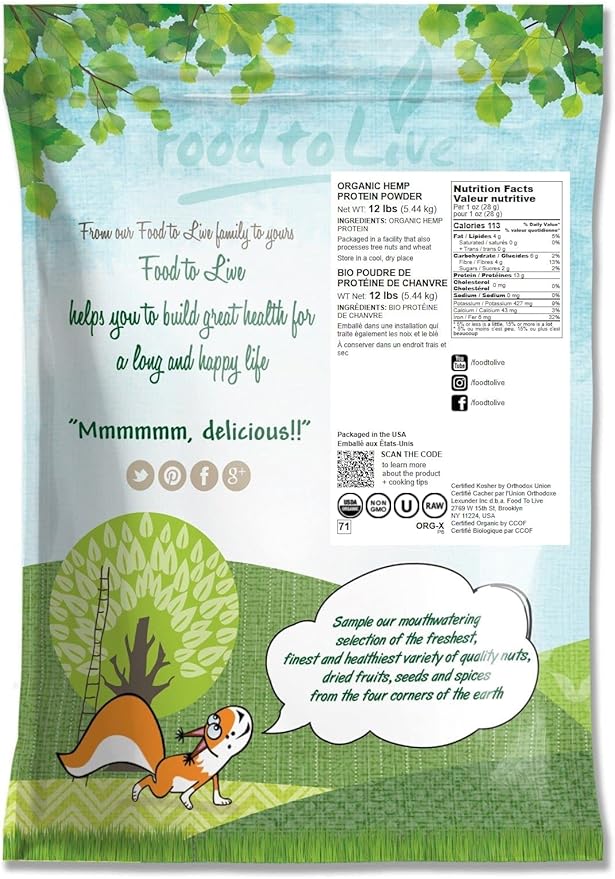 Food to Live Organic Hemp Protein 12 Pounds 50% Protein,