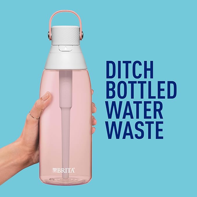 Brita Hard-Sided Plastic Premium Filtering Water Bottle, BPA-Free, Reusable, Replaces 300 Plastic Water Bottles, Filter Lasts 2 Months or 40 Gallons, Includes 1 Filter, Blush - 36 oz.