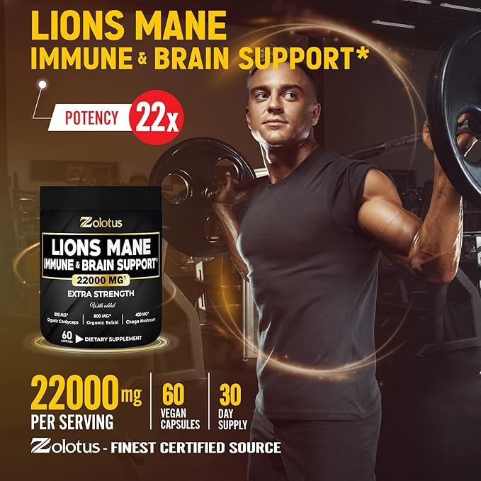 Lions Mane Mushroom Complex Capsules, Equivalent 22000mg, with 60 Capsules