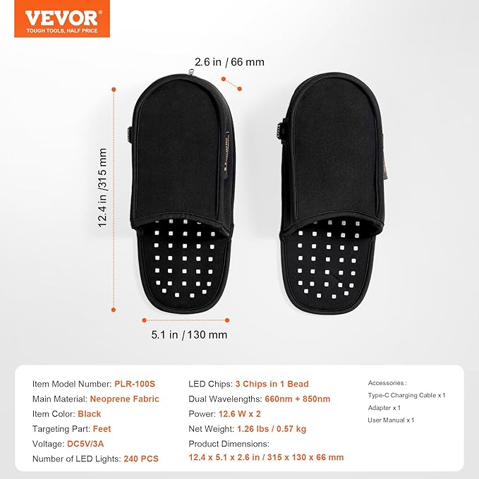 VEVOR Red Light Therapy for Foot, 660nm & 850nm Red 240 LEDs 10 Hz/40 Hz/40 Hz