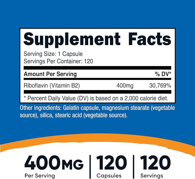 Nutricost Vitamin B2 (Riboflavin) 400mg, 120 Capsules