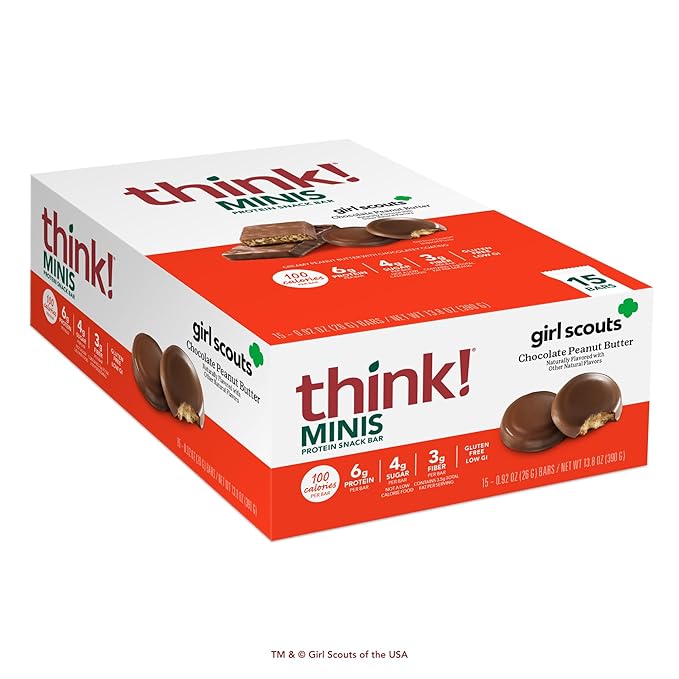 think! Minis Protein Snack Bar, Gluten Free, Girl Scouts Chocolate Peanut Butter, 15 Count