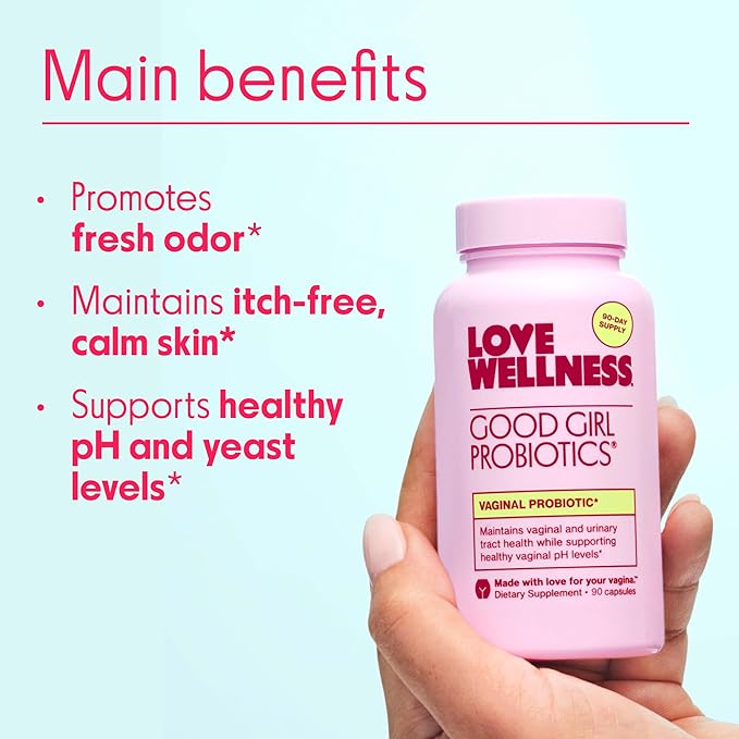 Love Wellness Good Girl Probiotics | Women's Vaginal Health Supplement | Vaginal Probiotics for Women pH Balance & Urinary Tract Health | Support Vaginal Odor & Flora | 90 Count