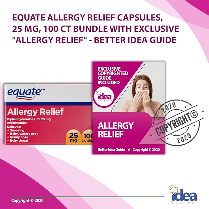 Equate Allergy Relief Capsules, 25 mg, 100 Ct 25 mg (2 Items)