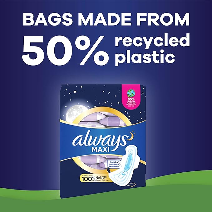 Always Maxi Overnight Pads with Wings, 5, Extra 36 Count