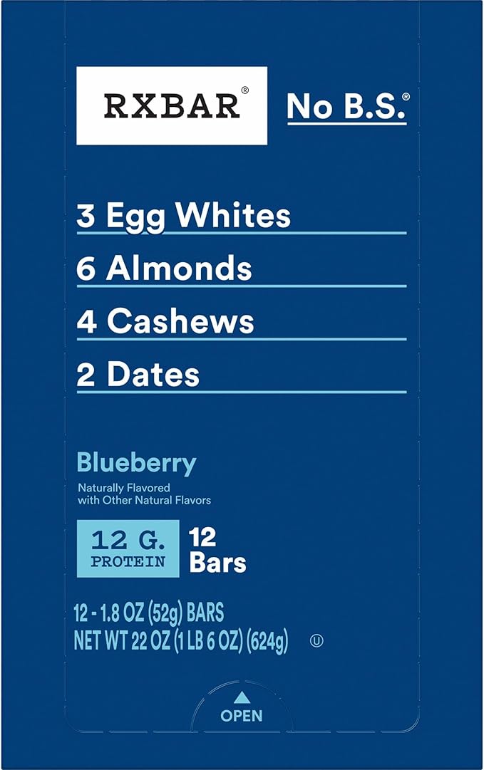 RXBAR Protein Bars, Protein Snack, Snack Bars, Blueberry, 22Oz Box (12 Bars)