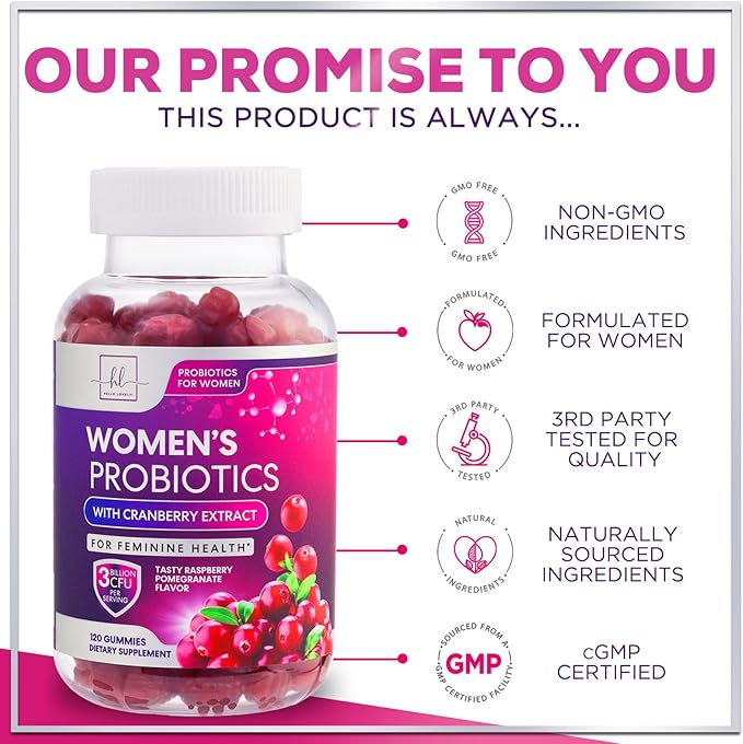 Women's Probiotic - Probiotics for Women Gummy for Digestive Health, Vaginal pH, Urinary & Immune Health Support, 3 Billion CFU w/Cranberry, Probiotic & Prebiotic Gummies for Women - 120 Gummies