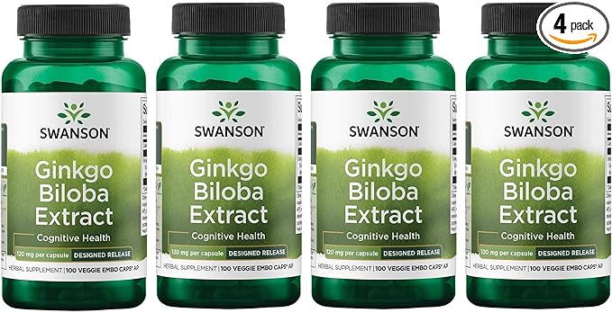 Swanson Ginkgo Biloba Extract Standardized Delayed-Release 120 mg (24% flavone 6% Terpene 100 Veggie (4 Pack)