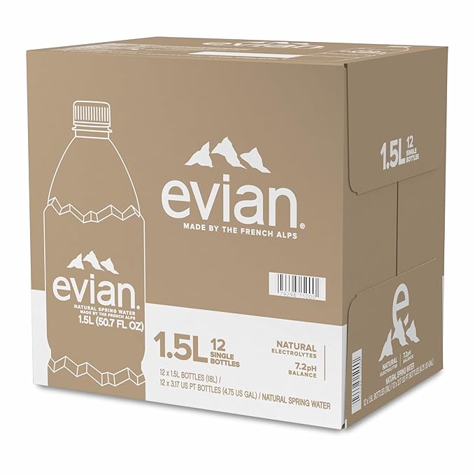 Evian Natural Spring Water, 1.5 L bottle (Pack of 12)