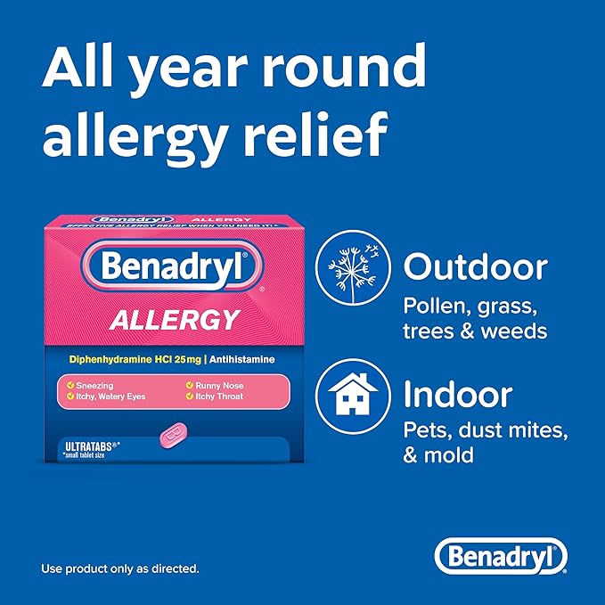 Benadryl Ultratabs Antihistamine Allergy Relief Medicine, 100 ct