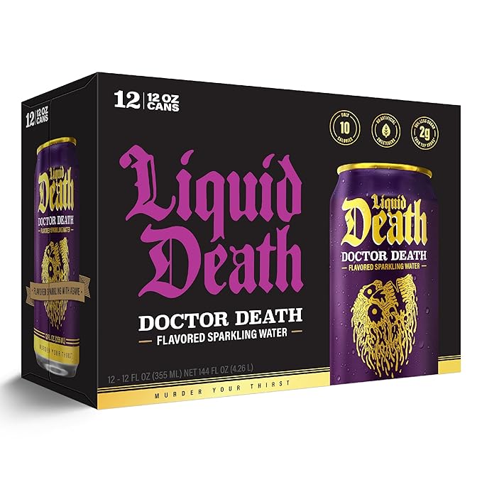 Liquid Death, Doctor Death, Soda-Flavored Sparkling Water, 12-Pack (12oz Cans), Low Calorie & No Artificial Sweeteners