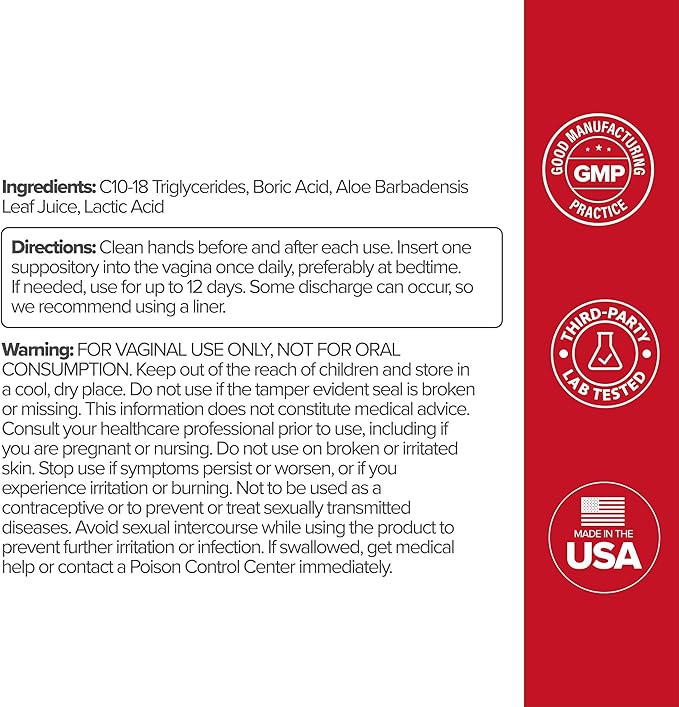 URO Boric Acid Vaginal Suppository – with Boric Acid, Lactic Acid, and Aloe for Fast Relief and Vaginal Odor Control – Vegan, Paraben-Free, Dye-Free, Fragrance-Free – 12 Count (Pack of 1)