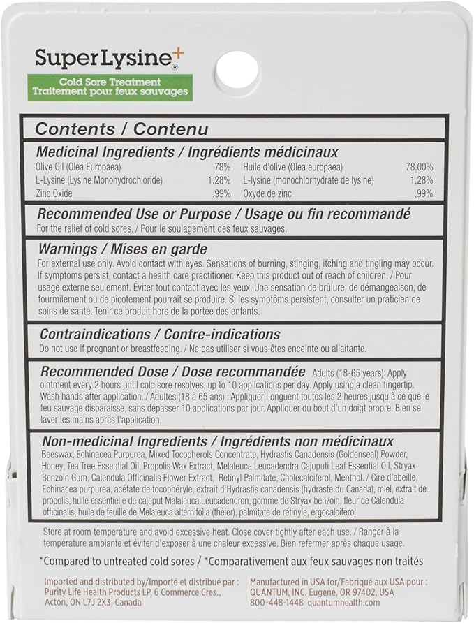 Quantum SuperLysine+ Cold Sore Treatment Ointment|Relieves Half|0.25 Ounce