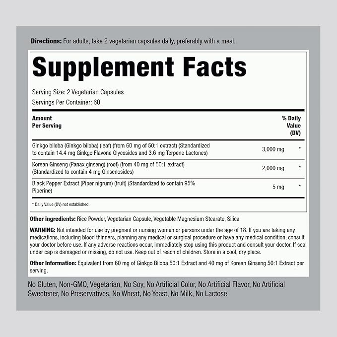 Piping Rock Panax Ginseng Capsules 5000 mg 120 Count