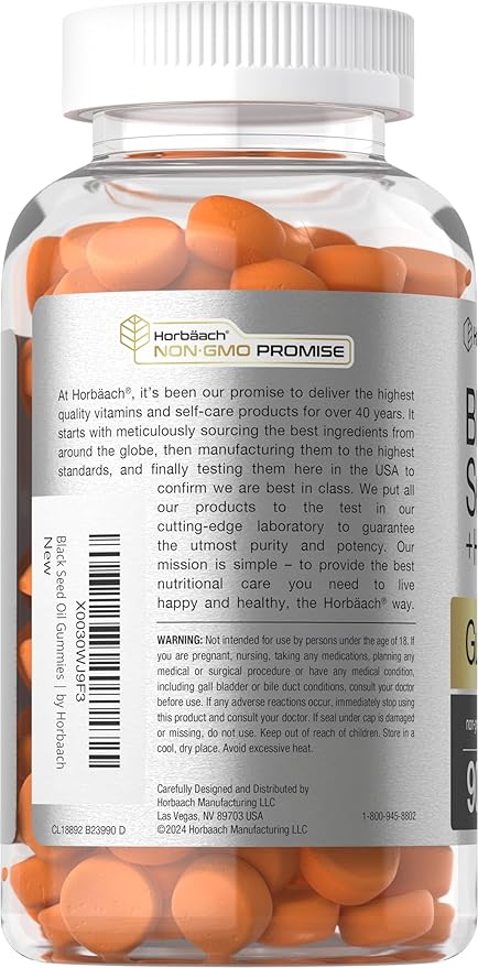 Horbäach Blackseed Oil Complex Gummies | 90 Count | Vegetarian, Non-GMO, and Gluten Free Formula | Nigella Sativa