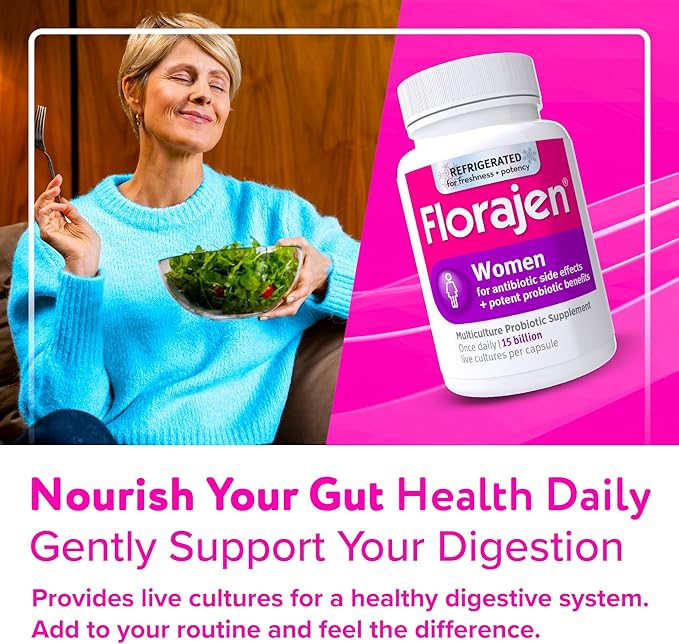 Florajen Women's Vaginal Probiotics, Provides Gut Health & Constipation Relief for Adults and Bloating Relief for Women, 90 Capsules (3 Packs of 30) (Refrigerated)