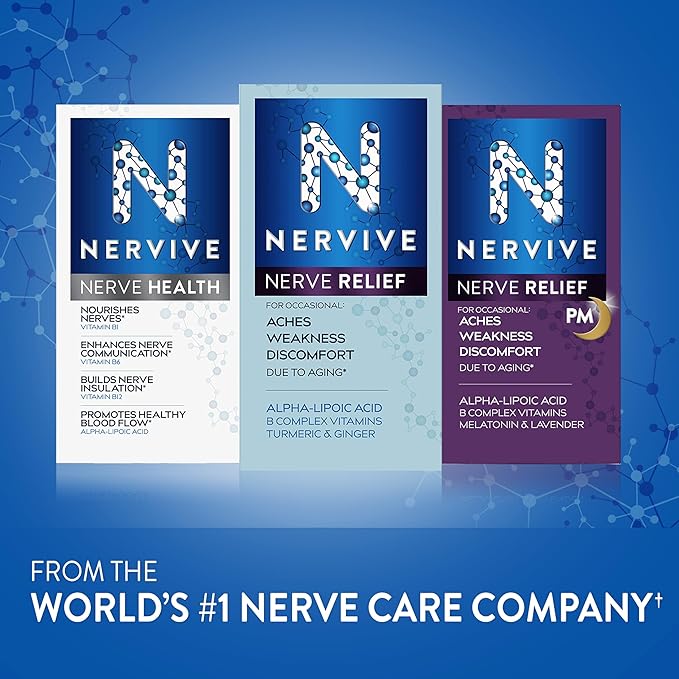 Nervive Nerve Health, with Alpha Lipoic Acid, to Fortify Nerve Health and Function in Fingers, Hands, Toes, & Feet*, ALA, Vitamins B12, B6, & B1, 30 Tablets (Packaging May Vary)